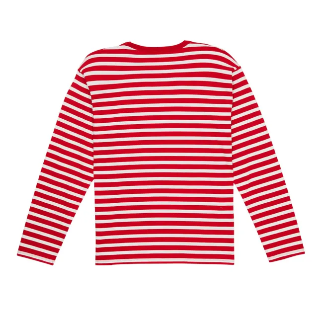 T-shirt Silas Rayé Coton Bio | Rouge foncé
