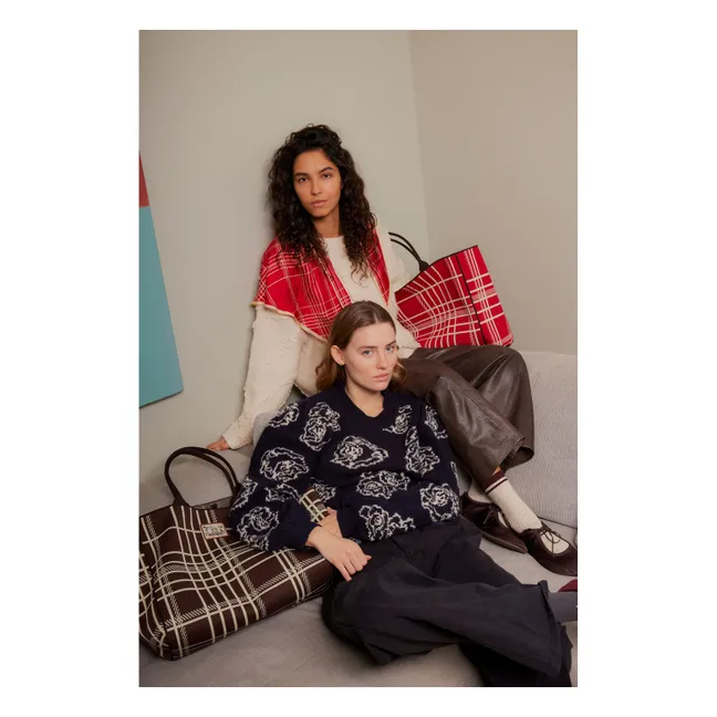 Foulard Triangle Grid Soie | Rouge