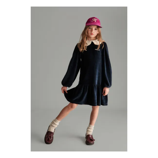 Robe Col Claudine Margot Velours | Bleu nuit