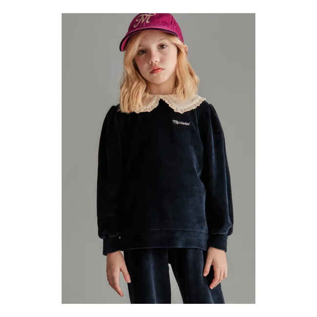 Pull Col Claudine Margot Velours | Bleu nuit