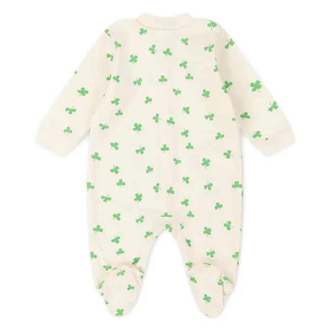 Pyjama avec Pieds Trèfles Coton Bio | Ecru