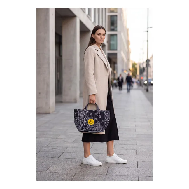 Mini Cabas Happy Face Coton | Noir