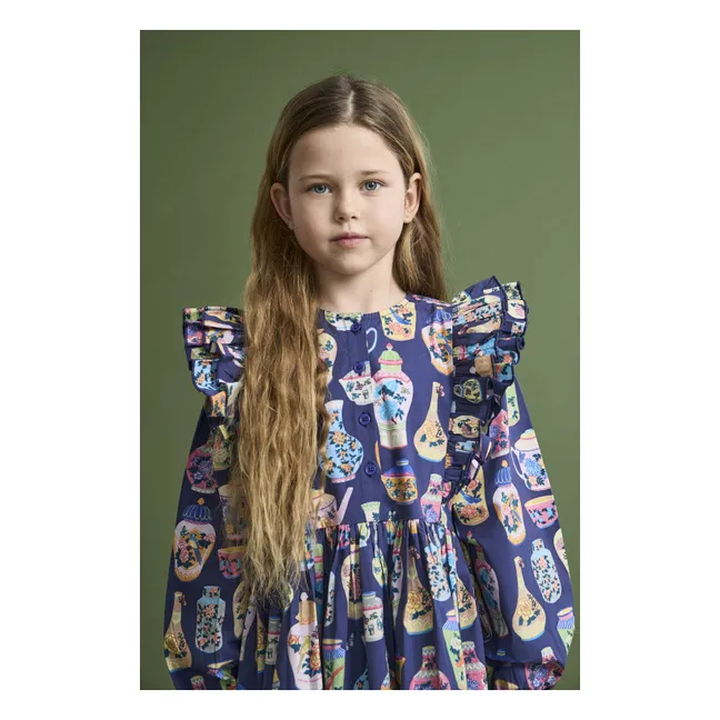 Robe Volants Porcelaine | Bleu foncé