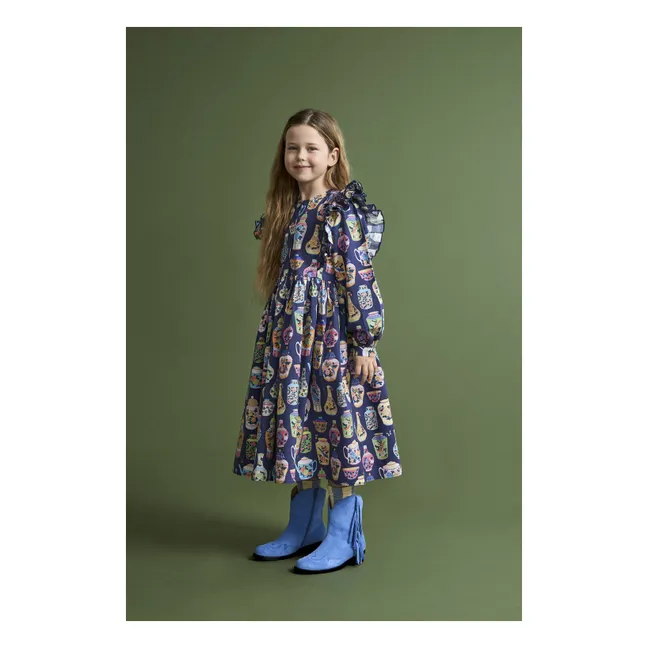 Robe Volants Porcelaine | Bleu foncé
