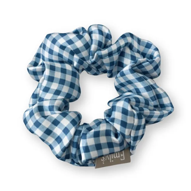 Chouchou en soie vichy | Bleu