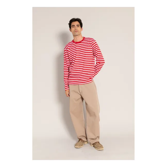 Silas Striped Organic Cotton T-shirt | Dark red