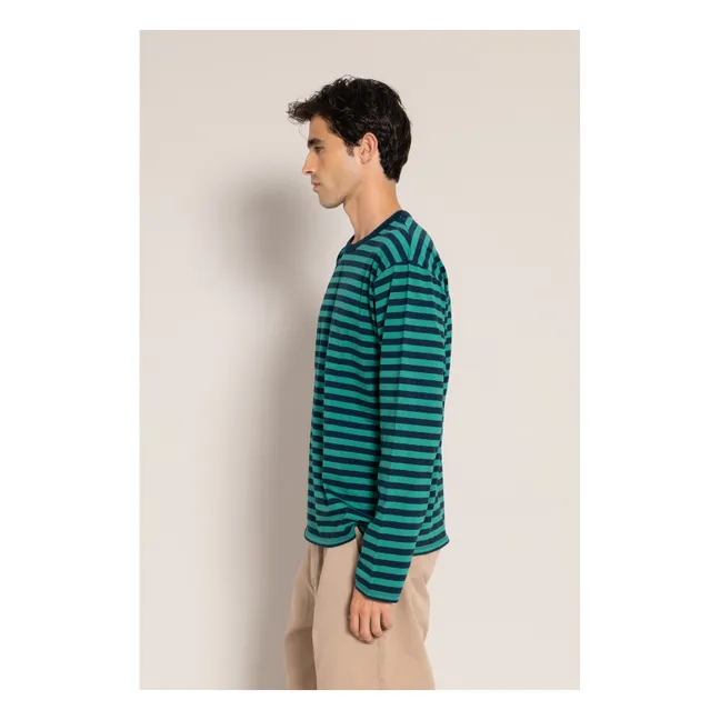 T-shirt Silas Rayé Coton Bio | Vert forêt