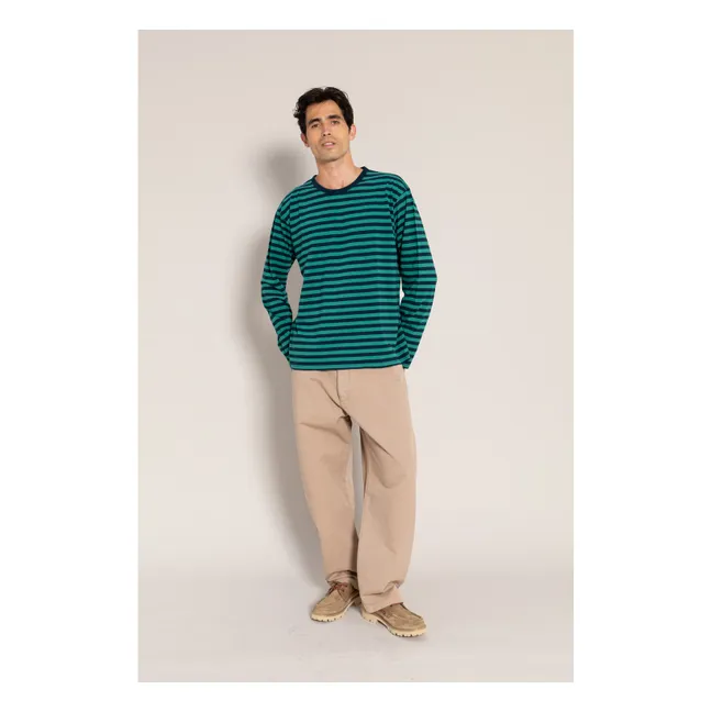 Silas Striped Organic Cotton T-shirt | Forest Green