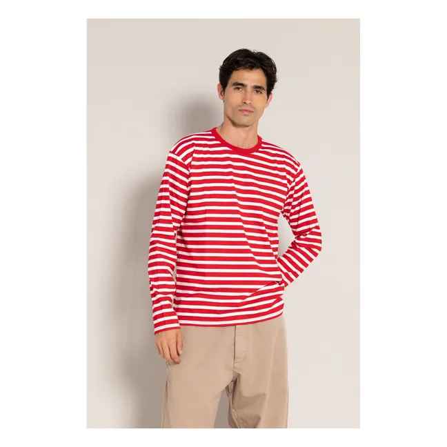 Silas Striped Organic Cotton T-shirt | Dark red