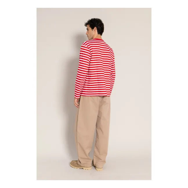Silas Striped Organic Cotton T-shirt | Dark red
