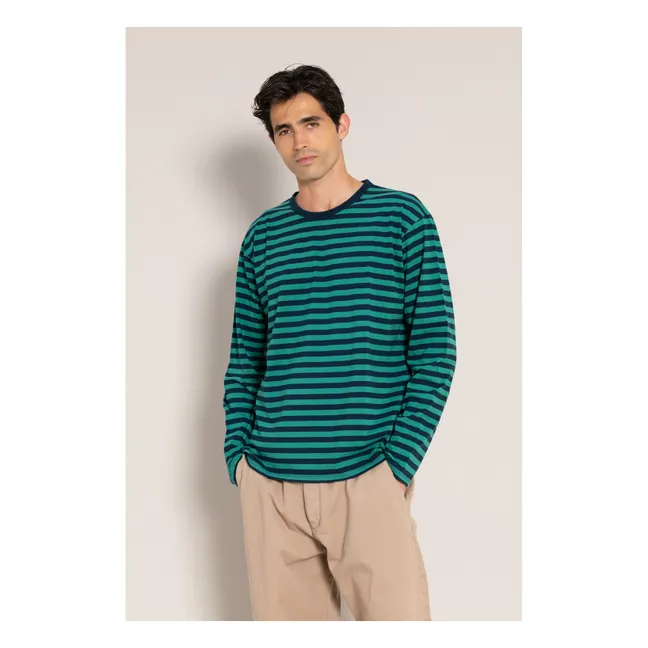 Silas Striped Organic Cotton T-shirt | Forest Green