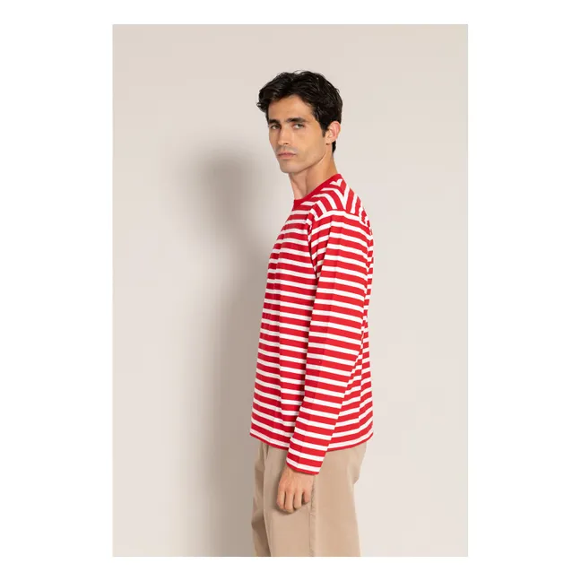 T-shirt Silas Rayé Coton Bio | Rouge foncé