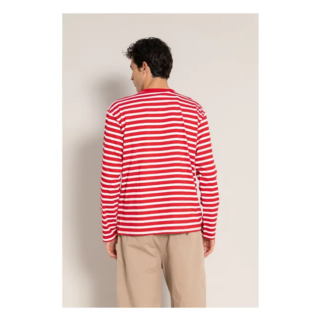 Silas Striped Organic Cotton T-shirt | Dark red
