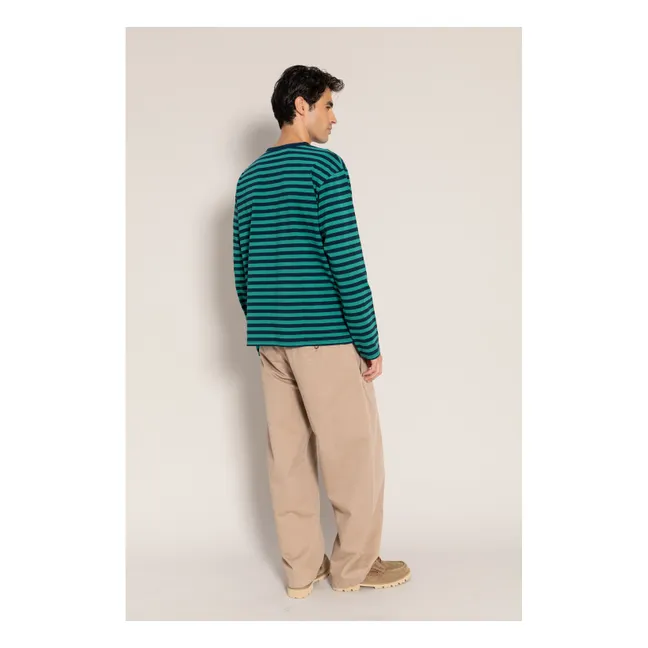 T-shirt Silas Rayé Coton Bio | Vert forêt