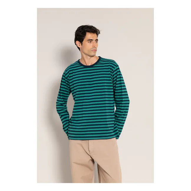 Silas Striped Organic Cotton T-shirt | Forest Green