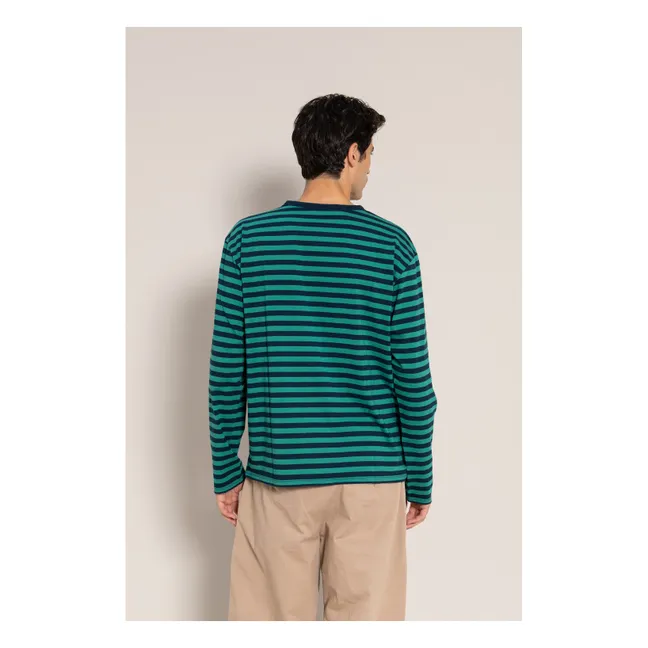 T-shirt Silas Rayé Coton Bio | Vert forêt