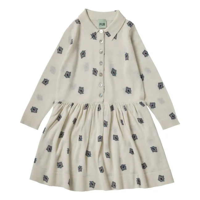 Paisley Dress Extra Fine Knit Merino Wool | Ecru