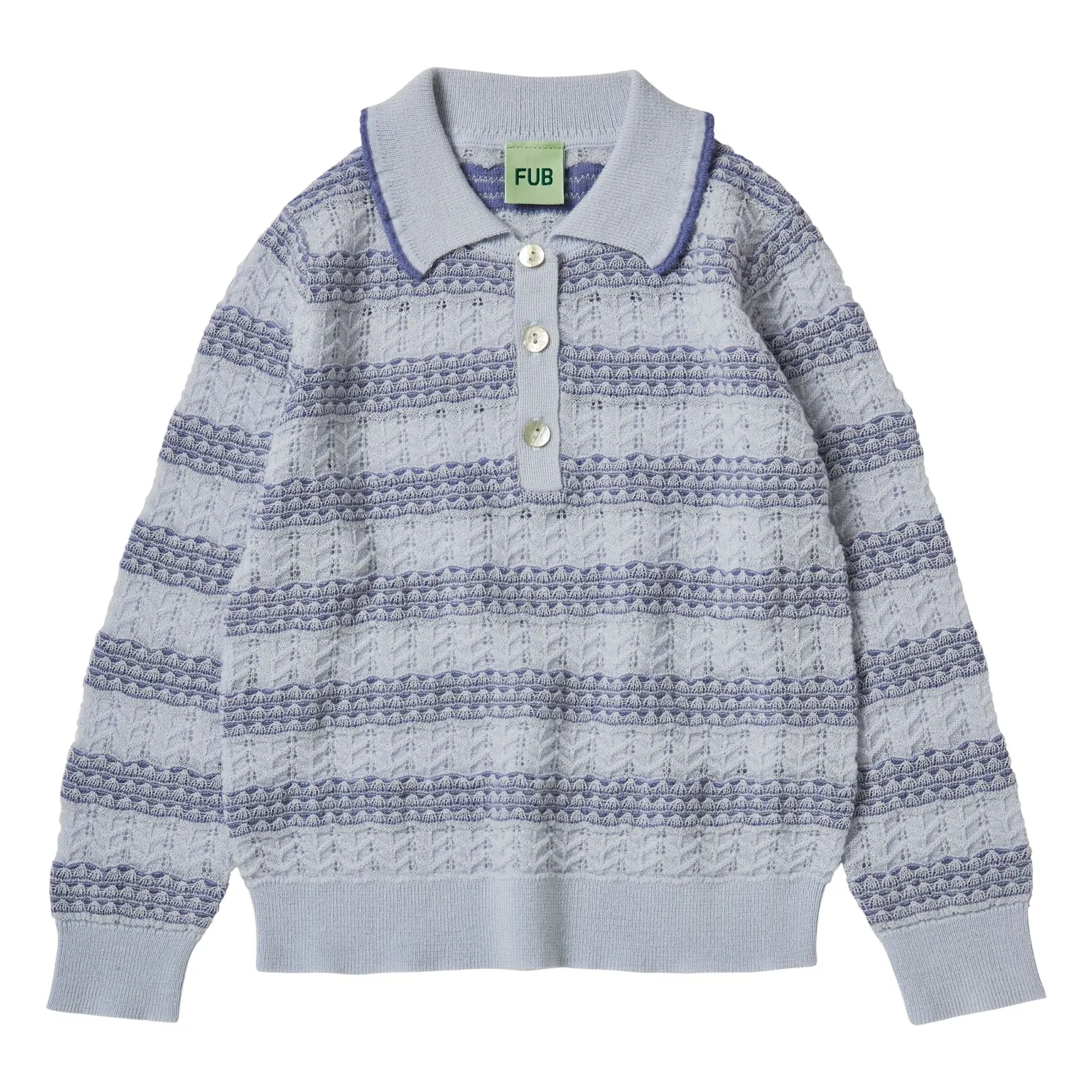 Fub Lilac Polo Pointelle Extra Fine Knit Merino Wool