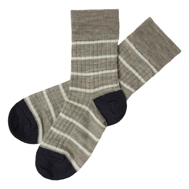 Lote de 2 calcetines de lana de rayas finas | Avellana