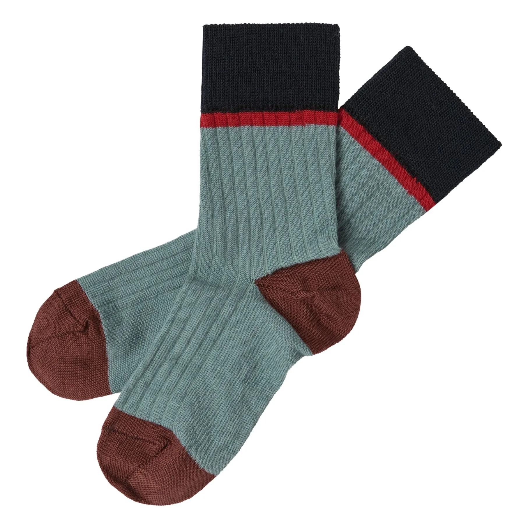 Fub Almond Green Set Of 2 Block Laine Socks