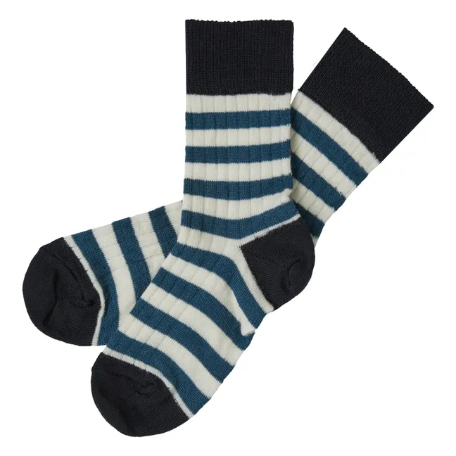 Lote de 2 calcetines de lana a rayas | Azul