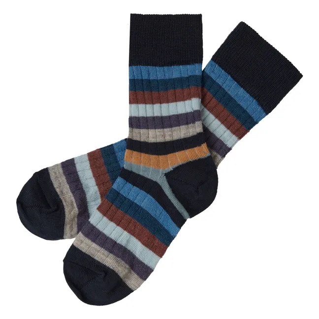 Set of 2 Striped Wool Socks | Navy blue
