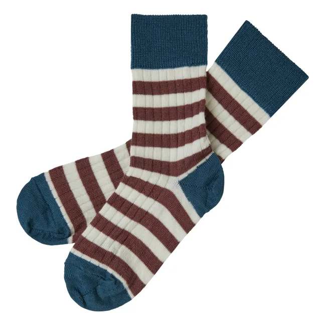 Set of 2 Striped Wool Socks | Clay