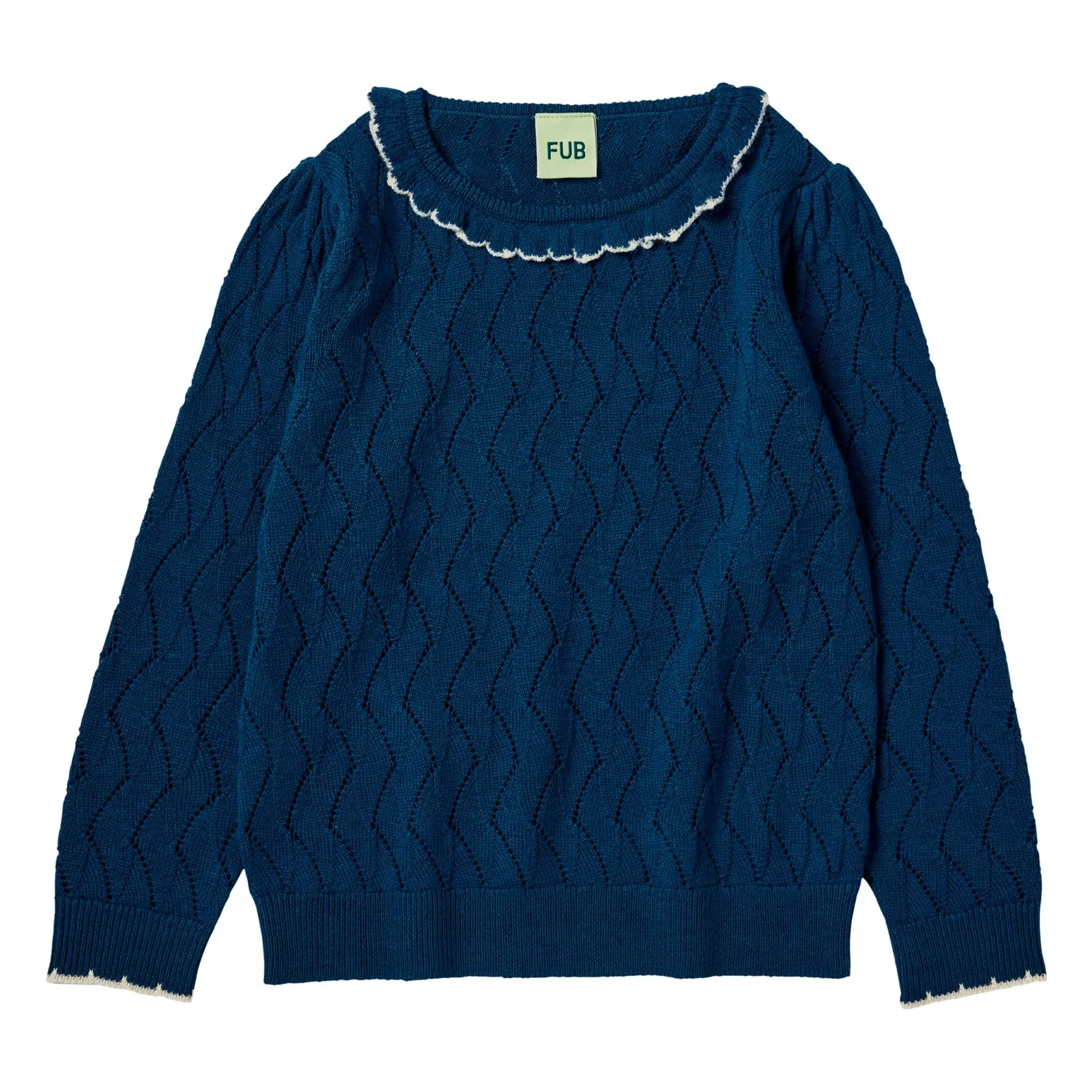 Fub Blue Pointelle Fine Knit Merino Wool Sweater