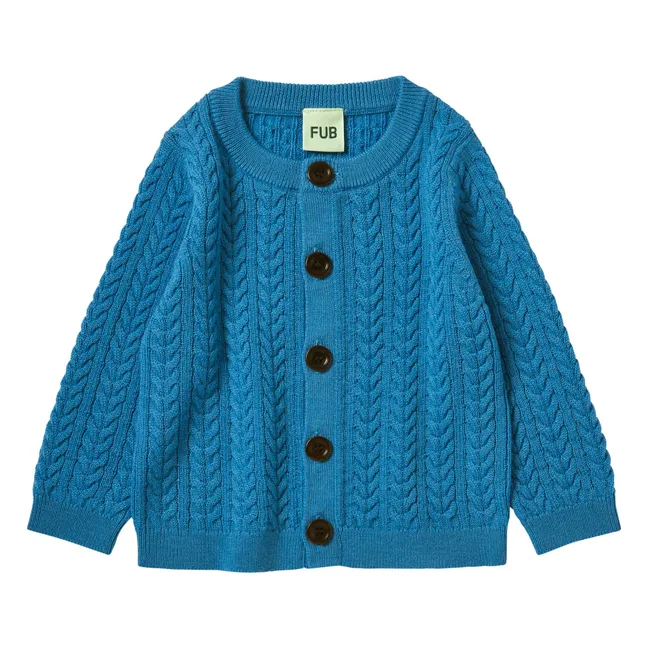 Cable Cardigan Fine Knit Merino Wool Baby | Light blue