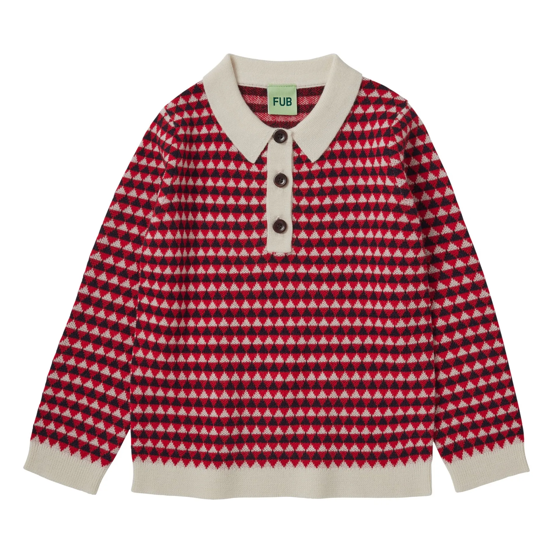 Fub Red Polo Jaquard Fine Knit Merino Wool