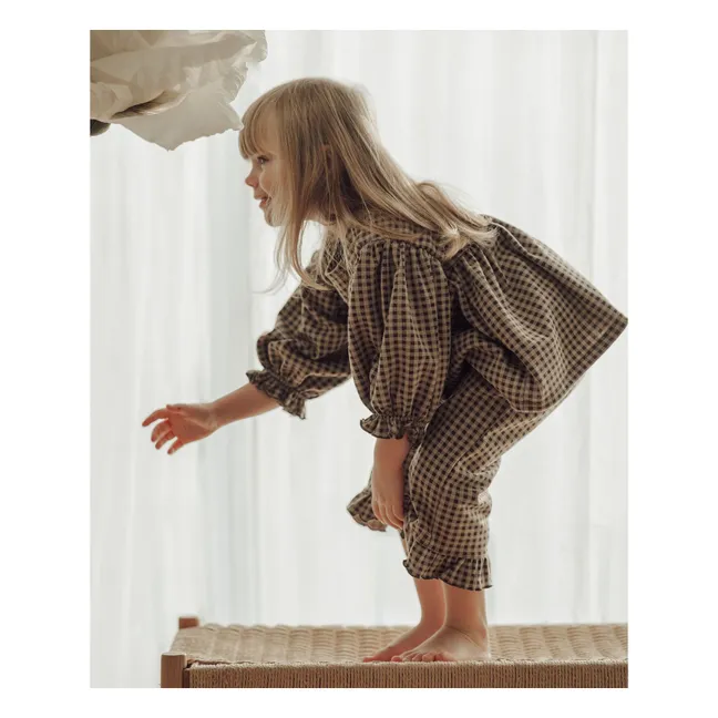 Ella Checked Organic Cotton Blouse | Brown