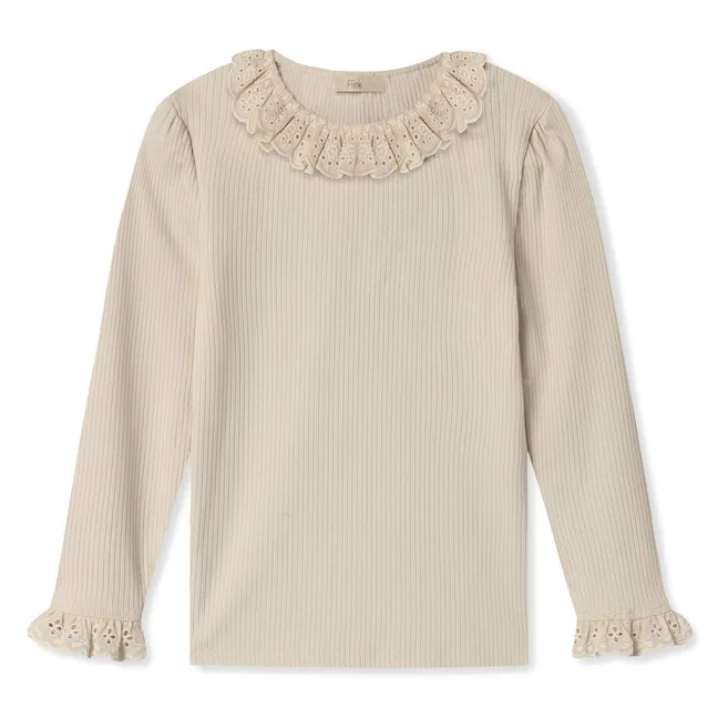 Kenna Ribbed Lace T-Shirt | Ecru