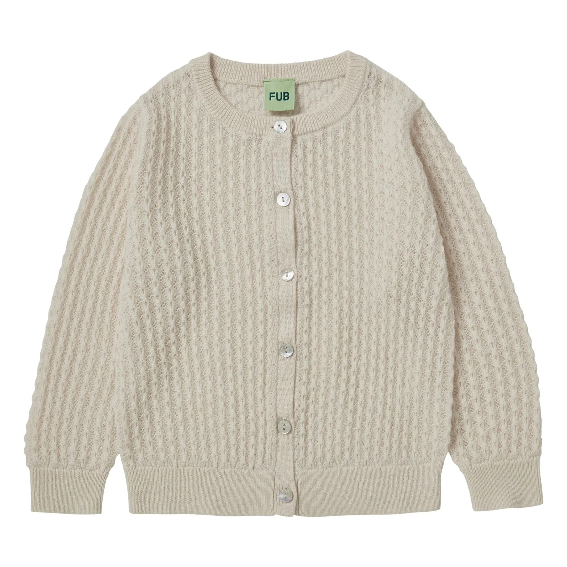 Fub Ecru Cardigan Pointelle Fine Knit Merino Wool