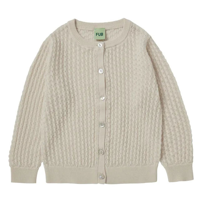 Cardigan in lana merino a maglia fine Pointelle | Ecru