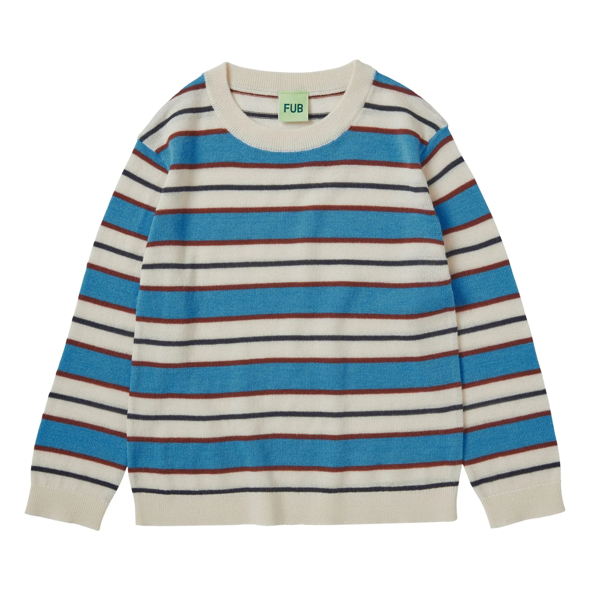 Fub Blue Sweater Stripes Extra Fine Knit Merino Wool