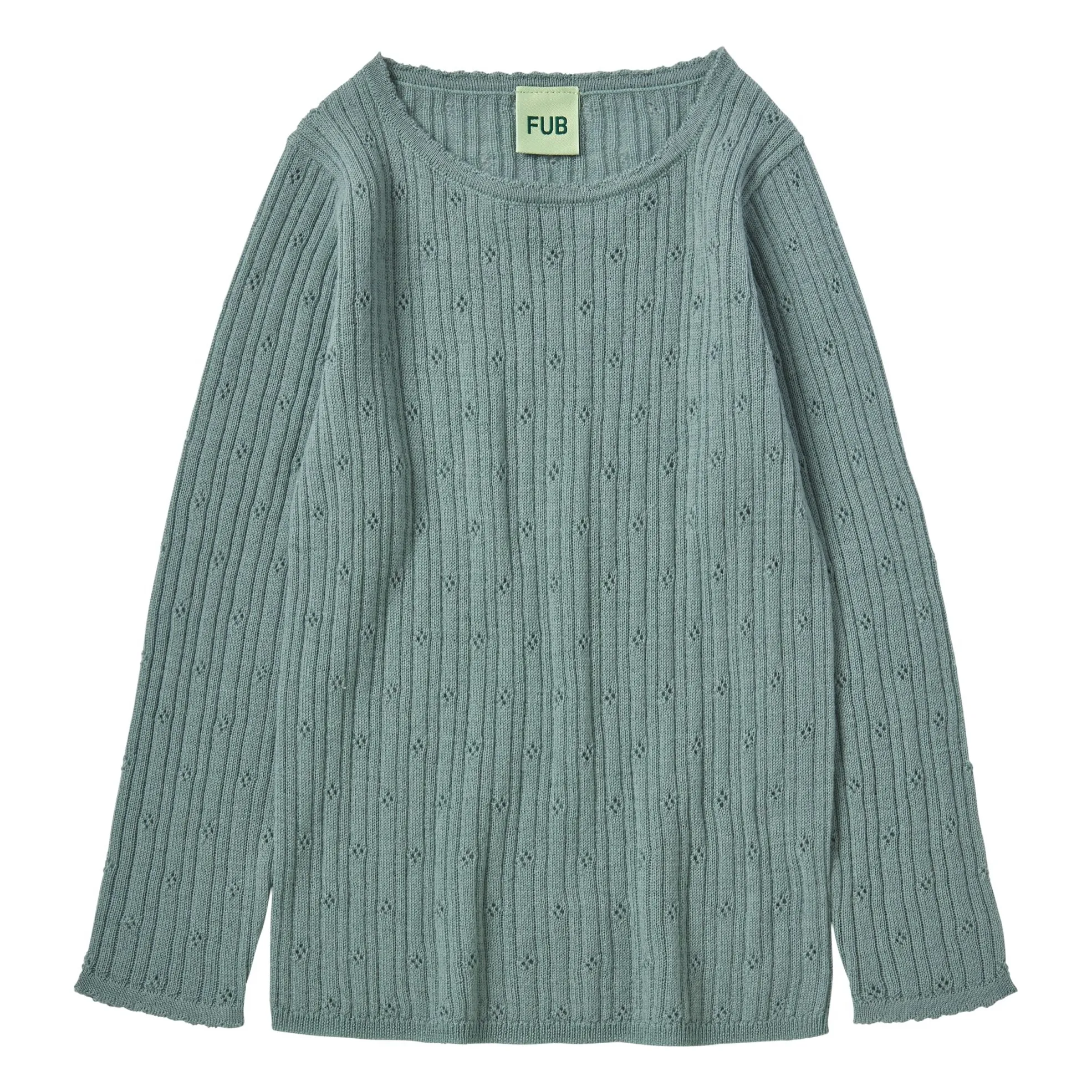 Fub Almond Green Pointelle T-Shirt Extra Fine Knit Merino Wool