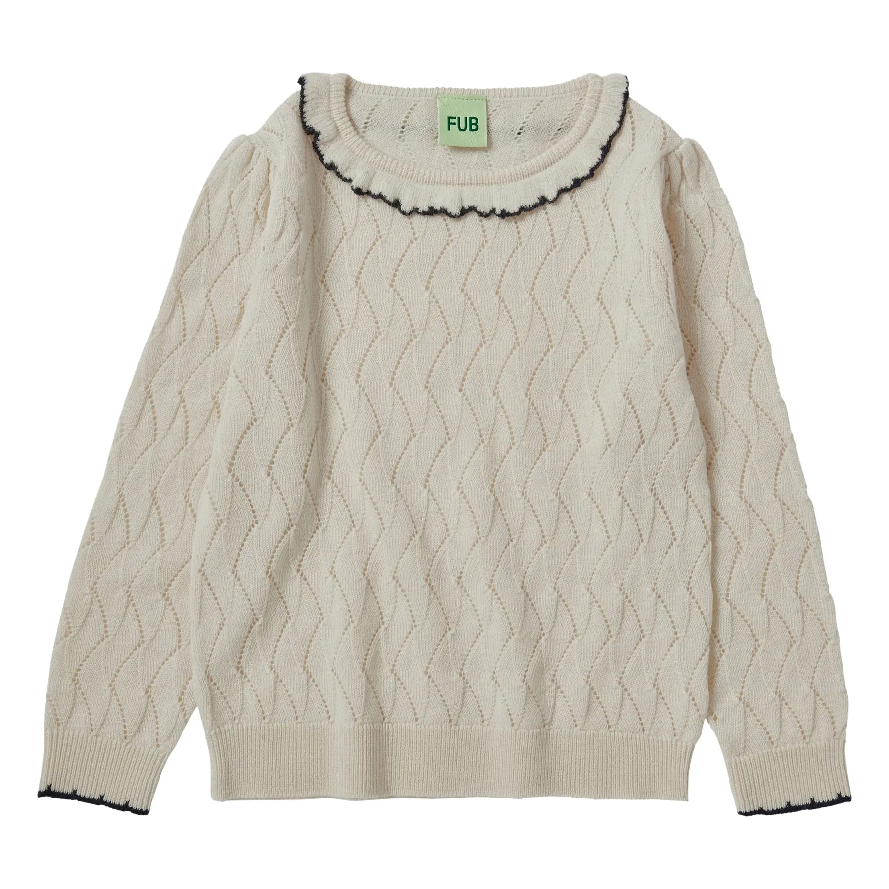 Fub Ecru Pointelle Fine Knit Merino Wool Sweater