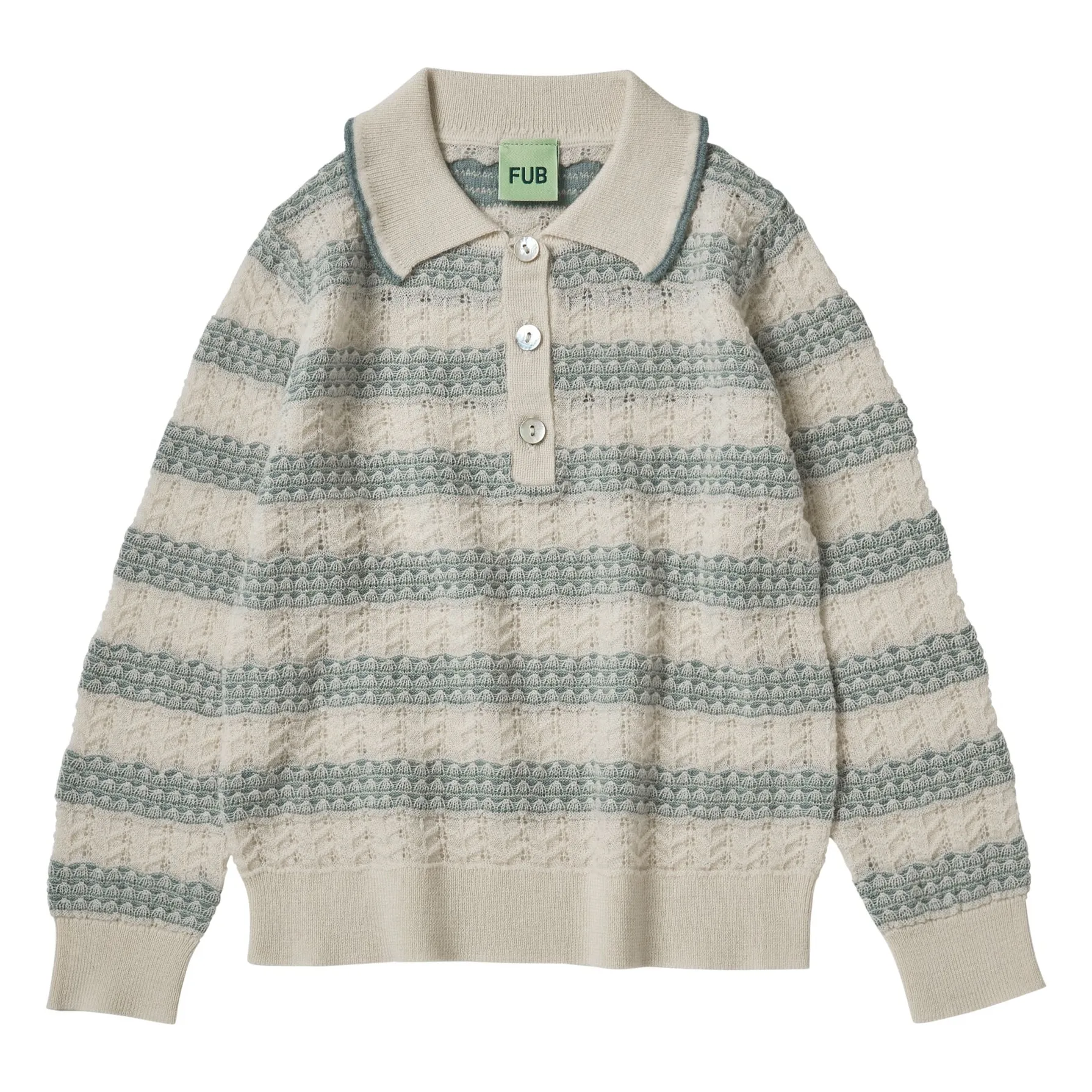 Fub Ecru Polo Pointelle Extra Fine Knit Merino Wool