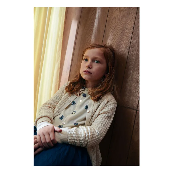 Cardigan Pointelle Maille Fine Laine Mérinos | Ecru- Image produit n°1