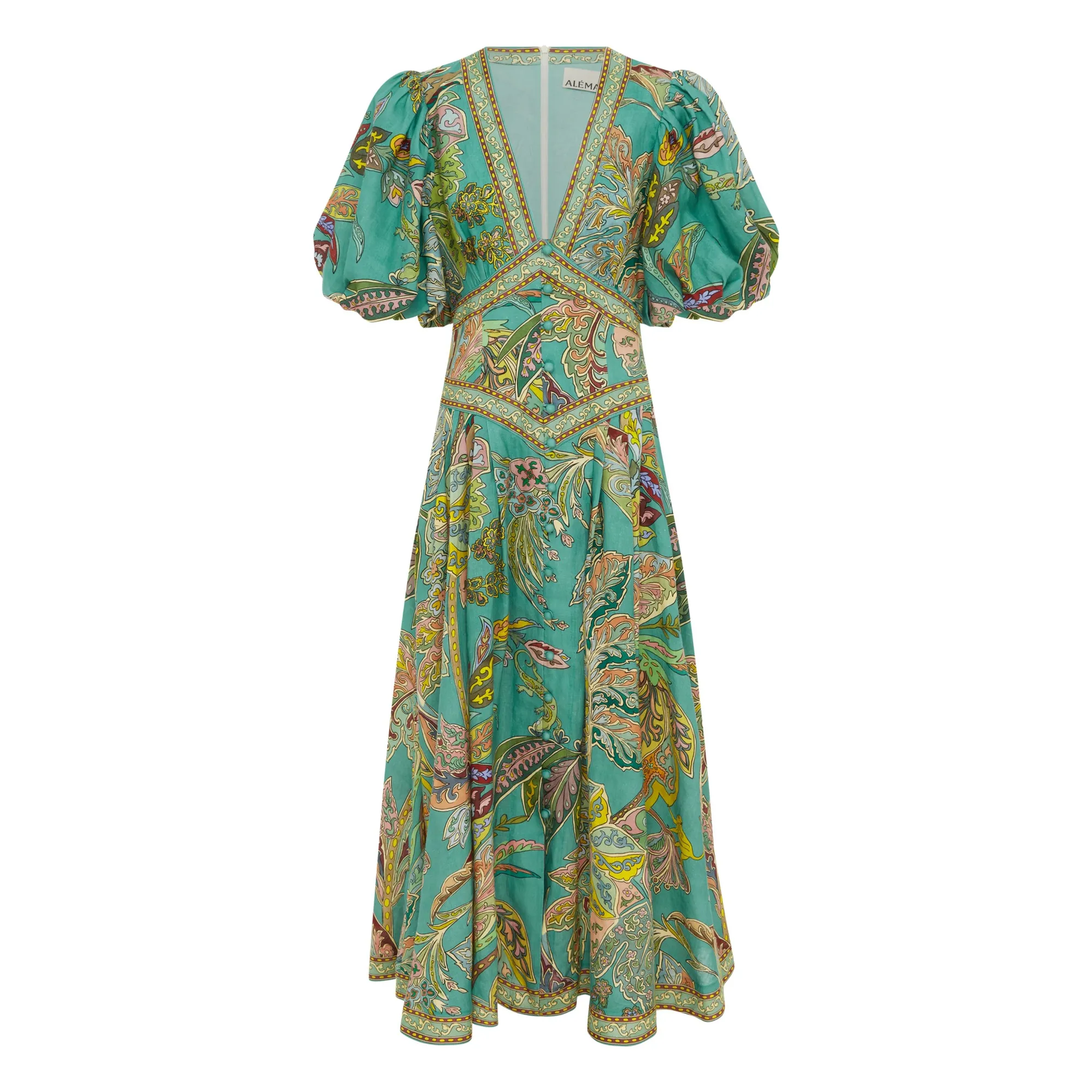 Alémais Turquoise Franca Linen Dress