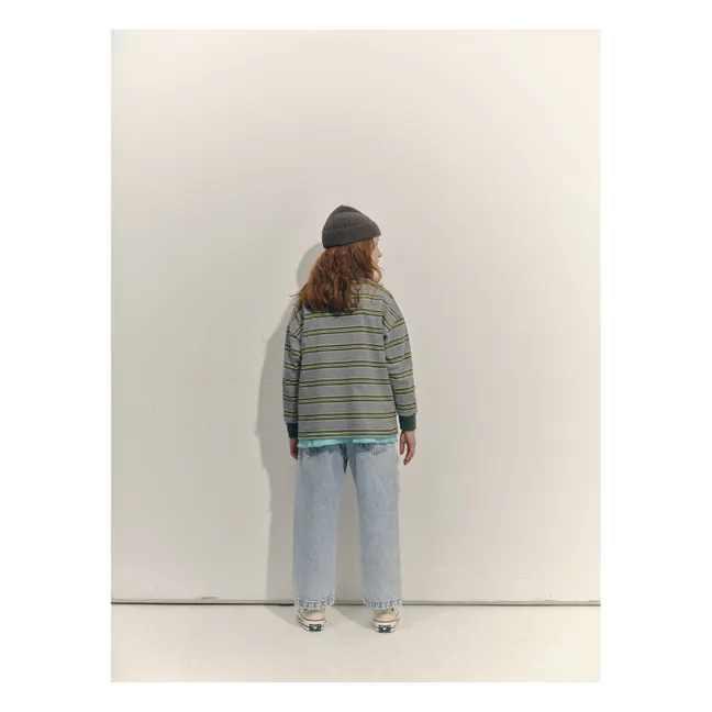 Polo Rayé Logo Coton Bio | Bleu gris