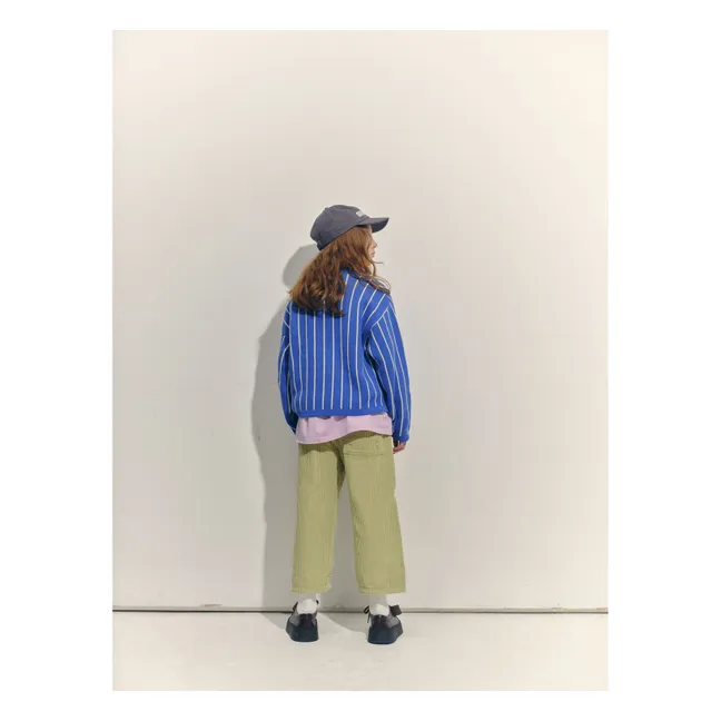 Sweat Col V Rayé Coton Bio | Bleu électrique