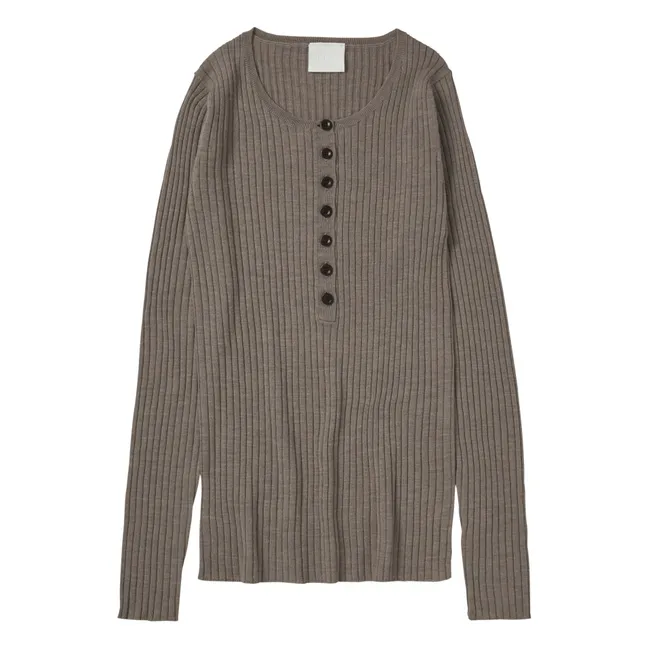 Maglione con bottoni in lana merino - Collezione Donna | Nocciola
