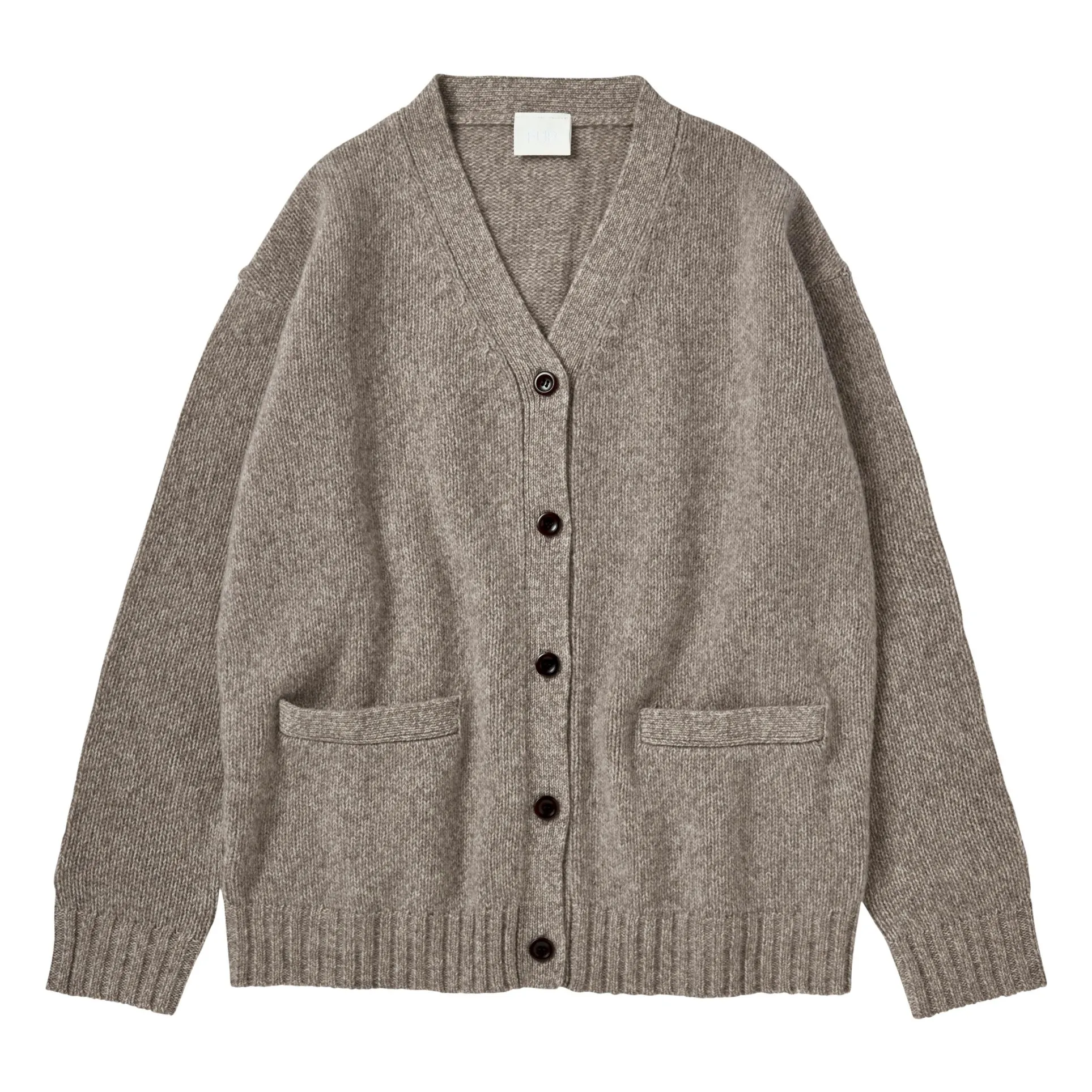 Fub Women's Heather Beige Lambswool Cardigan - Collection