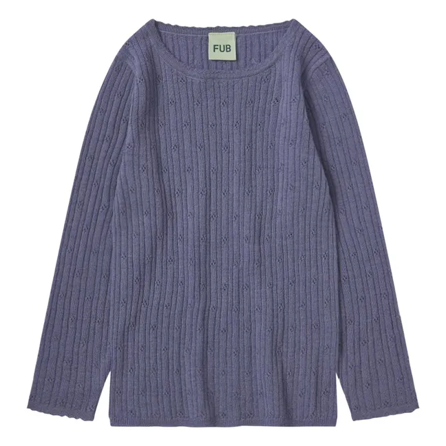 T-Shirt Pointelle Extra Feine Masche Merinowolle | Violett