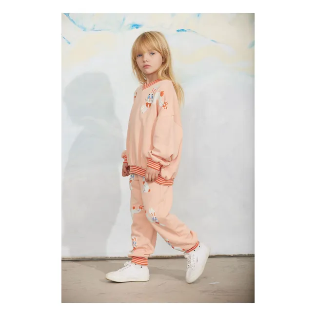 Sweat Col V Lapins Coton Bio | Rose