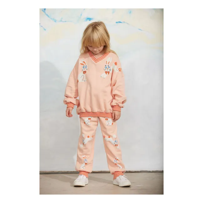 Sweat Col V Lapins Coton Bio | Rose