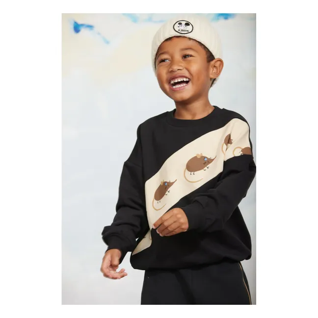 Sweat Souris Rayé Coton Bio | Noir