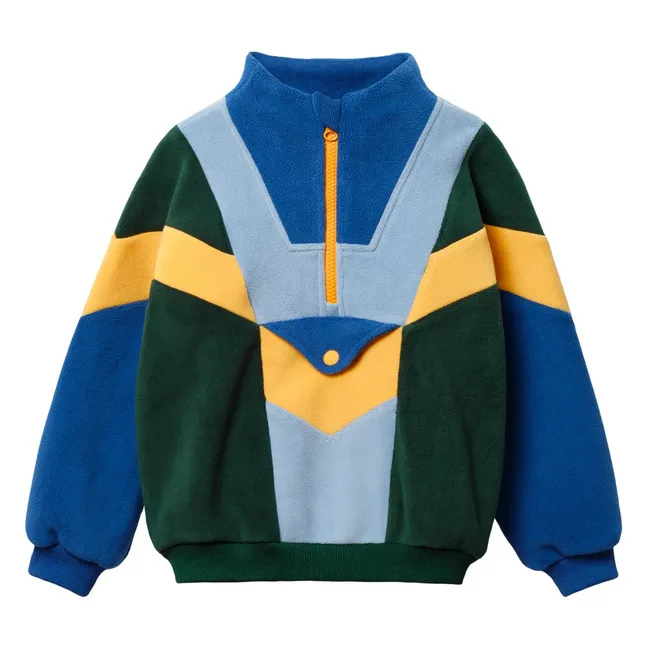 Sweat Zippé Polaire Colorblock | Vert forêt
