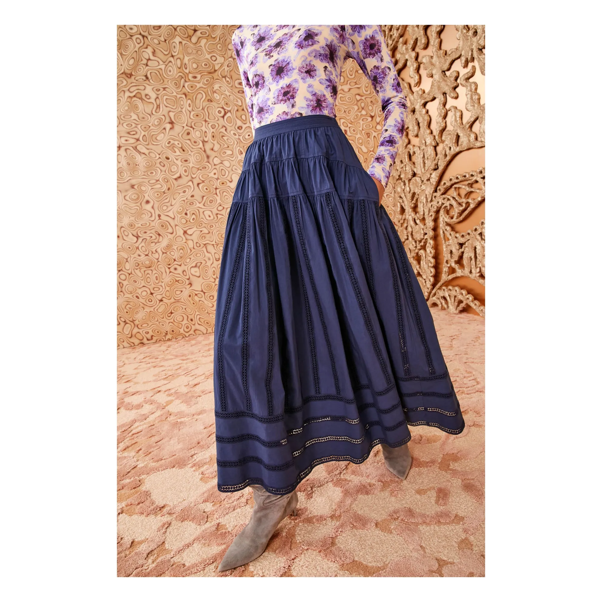 Ulla Johnson Midnight Blue Alara Cotton Poplin Skirt